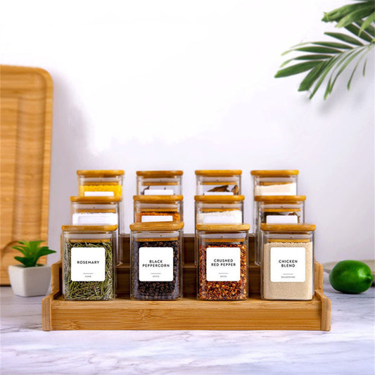 Square Bamboo Lid Glass Spice Jar Set | Witty Haus & Co